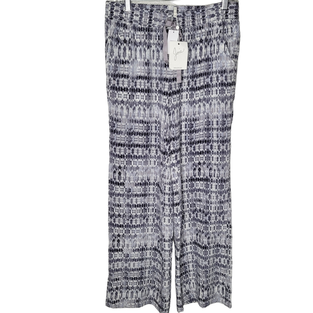 NWT JOIE Ikat Printed ARYN Silk Drawstring Wide Leg Pants womens Med blue white